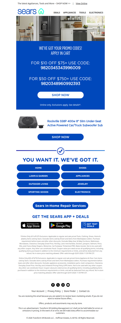 Here are your promo codes! We're giving you up to $50 off