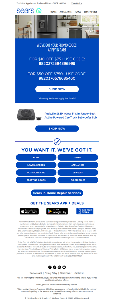 Open for your promo codes: Up to $50 off!