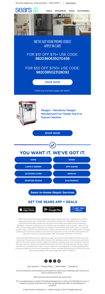 Here are your promo codes! We're giving you up to $50 off