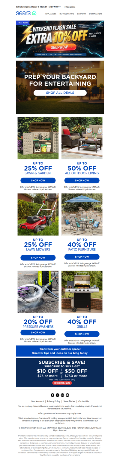 🚨 Last chance! ⏰ Extra 10% off appliances & more ends TODAY at noon CT! 🛒