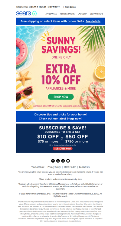 ☀️ Next 96 hours get an extra 10% off with our Sunny Savings sale on appliances and more! 🏃♂️💨