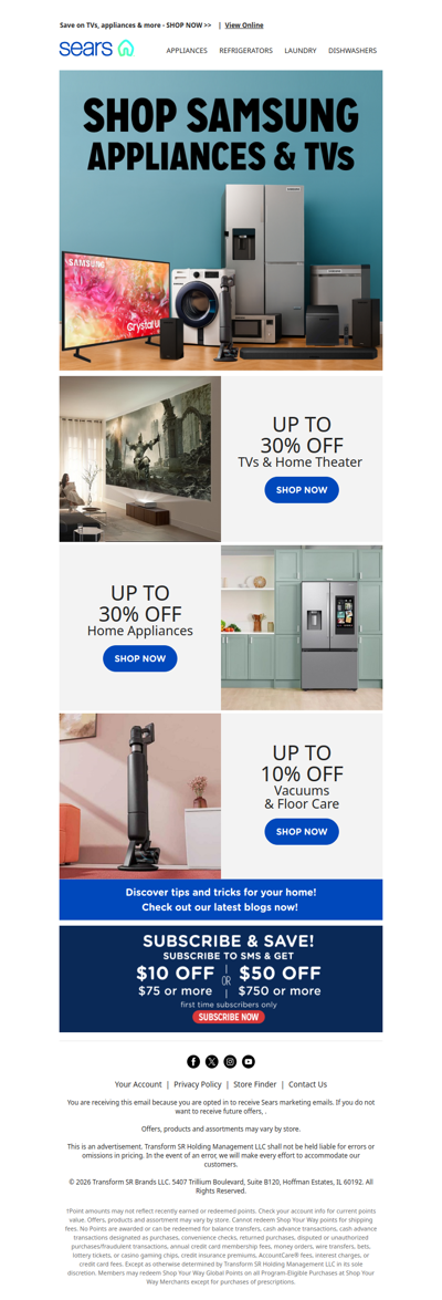 Back in stock! Get your home a Samsung glow! 🌟 Appliances & TVs are up to 30% off! 📺✨