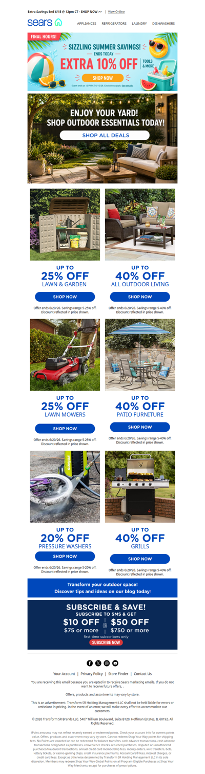 Final chance for an extra 10% off, plus up to 40% off outdoor essentials