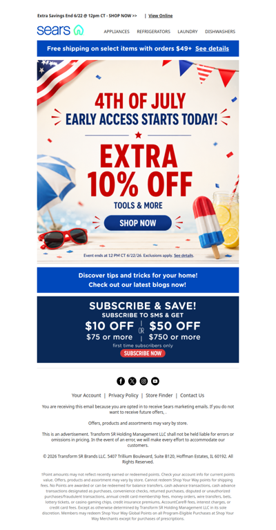 🎆 Ready, set, shop! Early 4th of July fun starts now! 🎇 Grab an extra 10% off tools and more before the fireworks! 💥