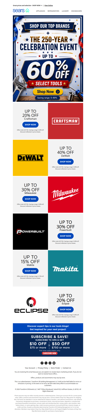 🎉 Celebrate 250 years! 🛠️ Discover top tool brands with up to 60% off! Don't miss out!