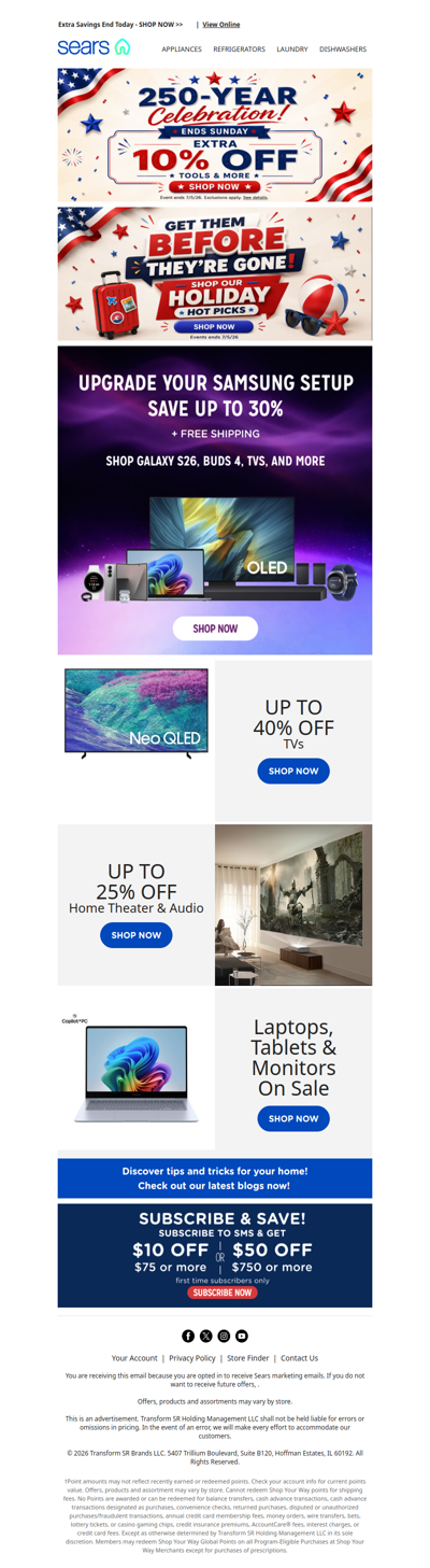Don’t miss out! Final day to save an extra 10% on tools & more, plus up to 30% off top Samsung electronics