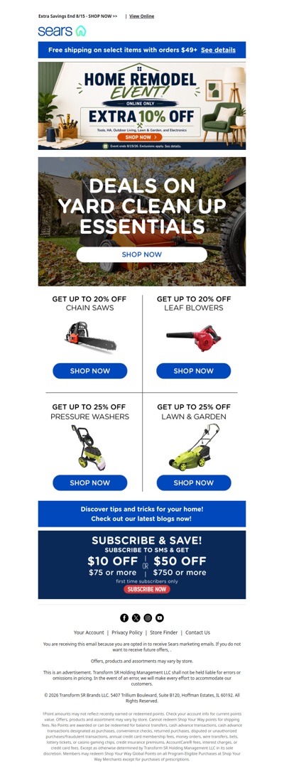 Get your yard ready for fall and save up to 25%, plus extra 10% savings during the Home Remodel Event!