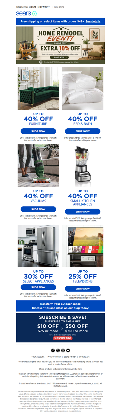 Revamp your space and save an extra 10% on tools, furniture & more
