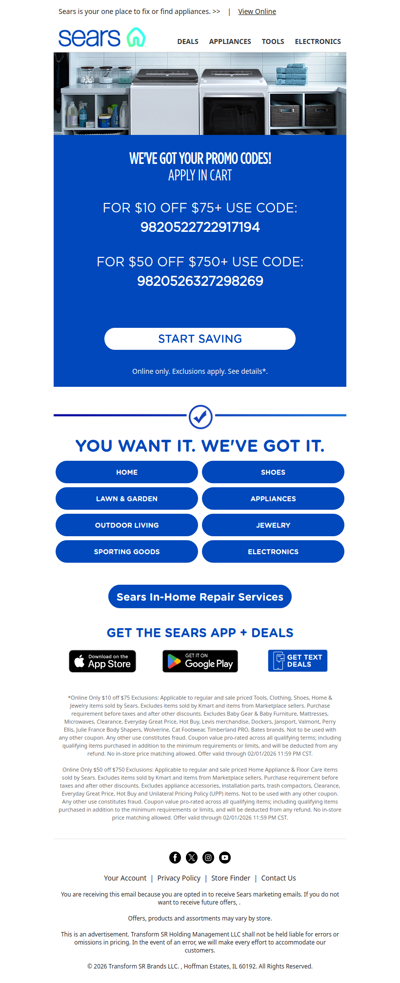 Open for your promo codes: up to $50 off!