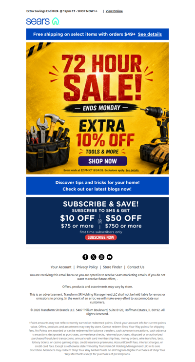 ⏰ Tick-tock! 72-hour extra savings frenzy on tools & more! 🛠️ Ends Monday at noon CT!
