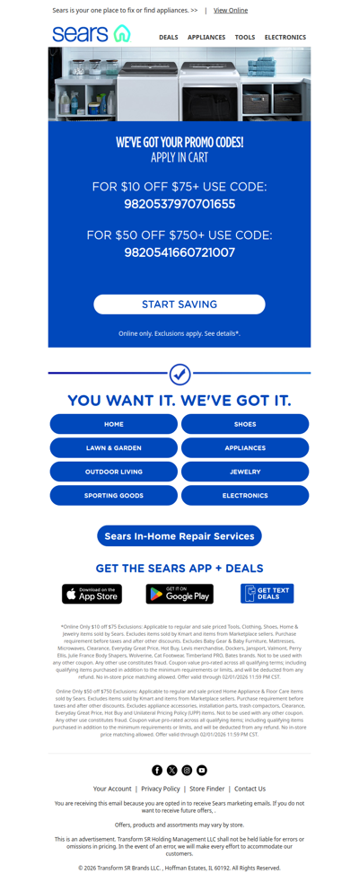 Open for your promo codes: up to $50 off!