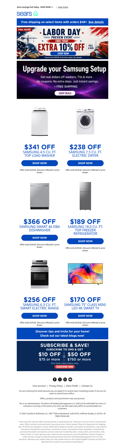 🏃💨  Extra 10% savings on tools & more end today! Plus, check out amazing Samsung appliances