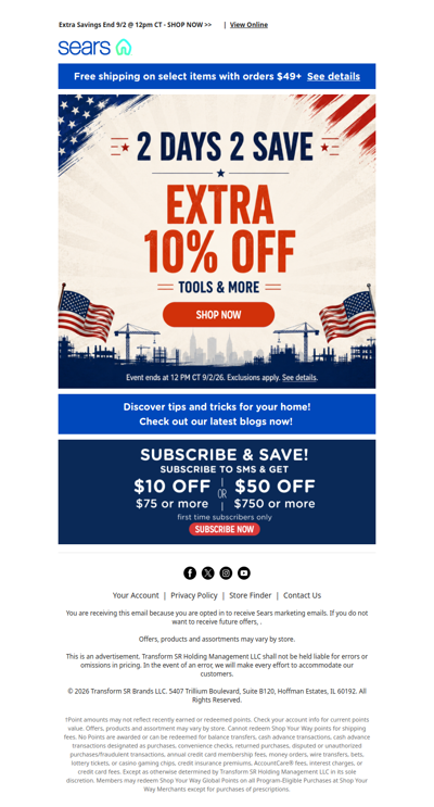 2 Days 2 Save, then it's gone ⏰ Get an extra 10% off tools & more before Wednesday 12pm CT