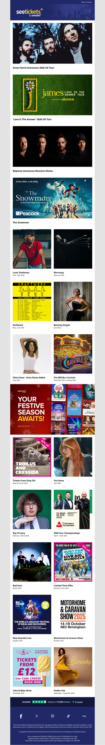 Snow Patrol, James, Boyzone