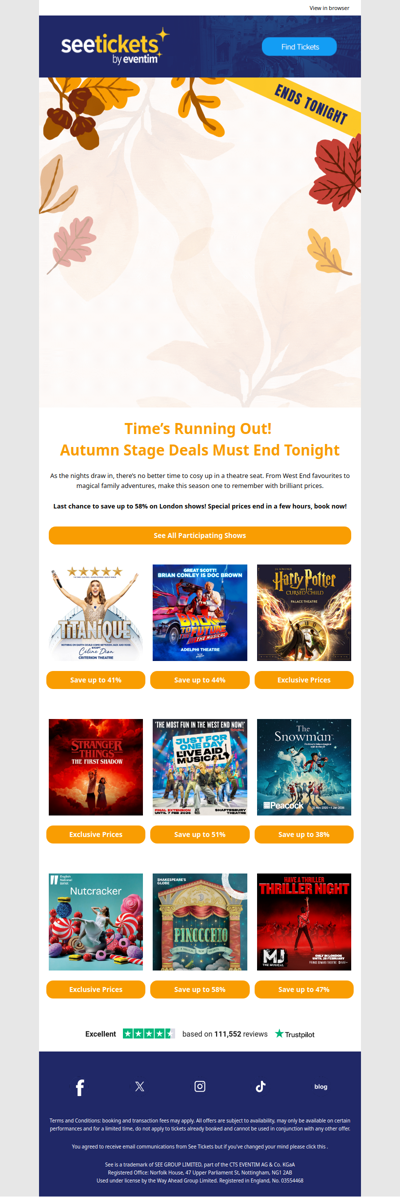 Final Hours ⏰ Up to 58% on Theatre Tickets - Ends Tonight!