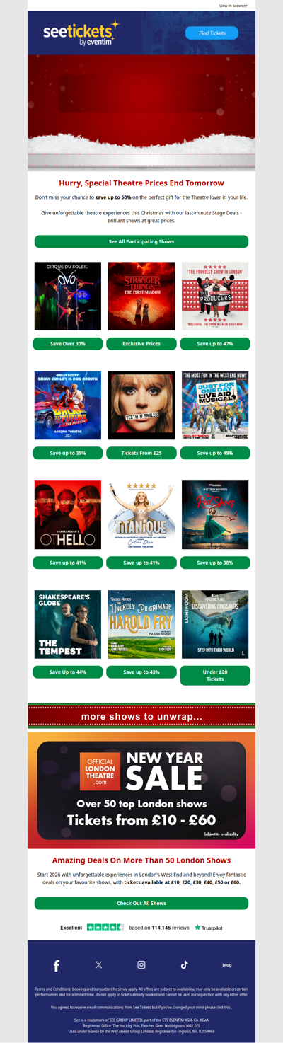 Final Hours ⏰ Special Christmas prices on Theatre tickets end TOMORROW