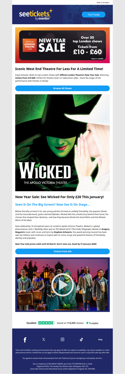 Grab £20 Wicked tickets in the New Year Sale 🎉