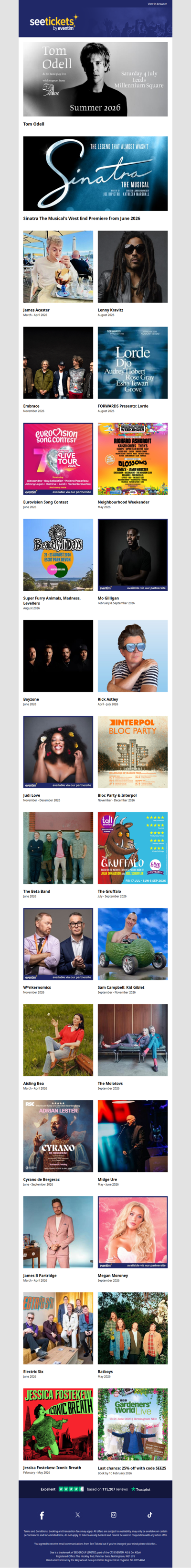 Tom Odell, Lenny Kravitz, James Acaster