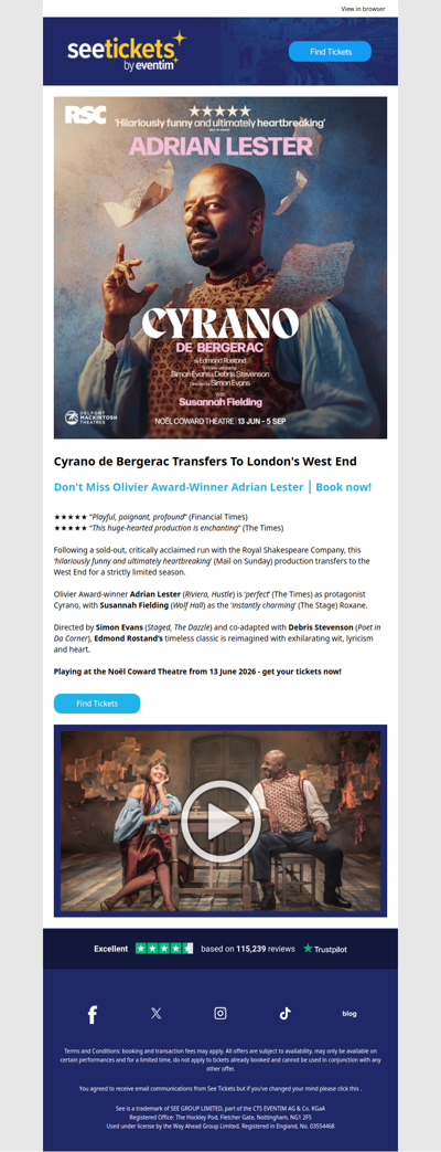 New on sale ★★★★★ Cyrano de Bergerac transfers to the West End