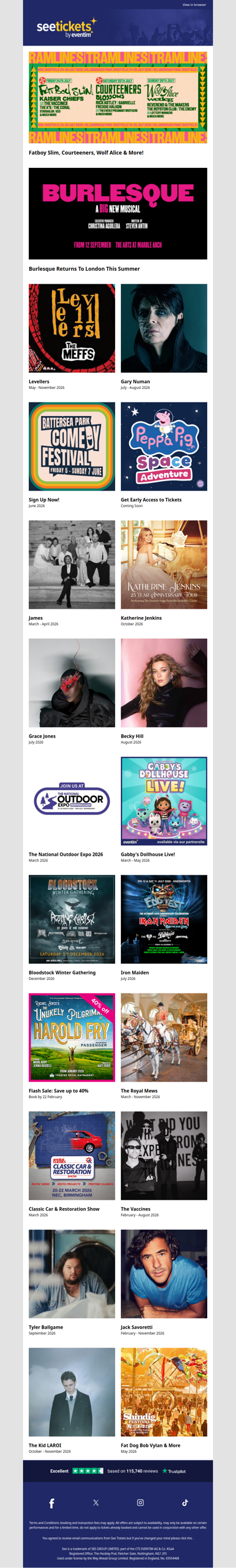 Tramlines, Levellers, James