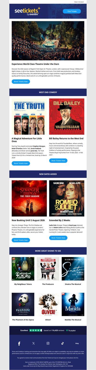 Regent’s Park Open Air + Bill Bailey, Romeo & Juliet & more