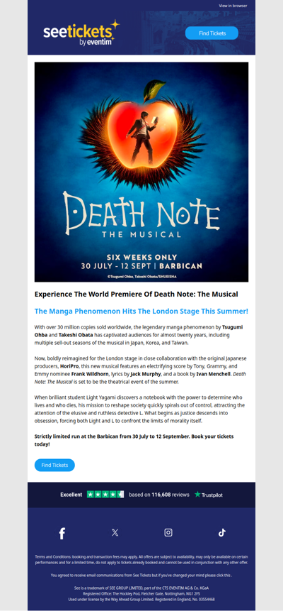 Now on sale 🍎 The world premiere of Death Note: The Musical