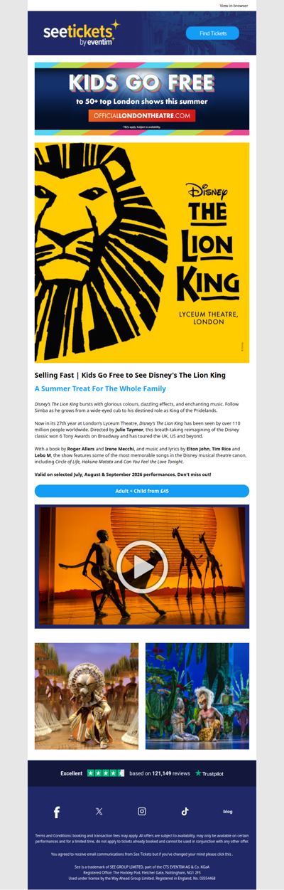 Kids Go Free to Disney's The Lion King 🦁 Tickets Selling Fast