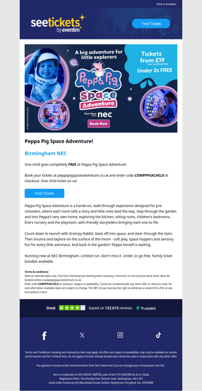 One child goes completely FREE at Peppa Pig Space Adventure!