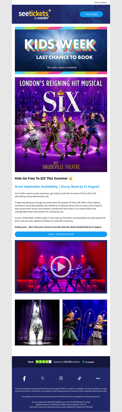 Kids Go Free to see Six the Musical this September 👑