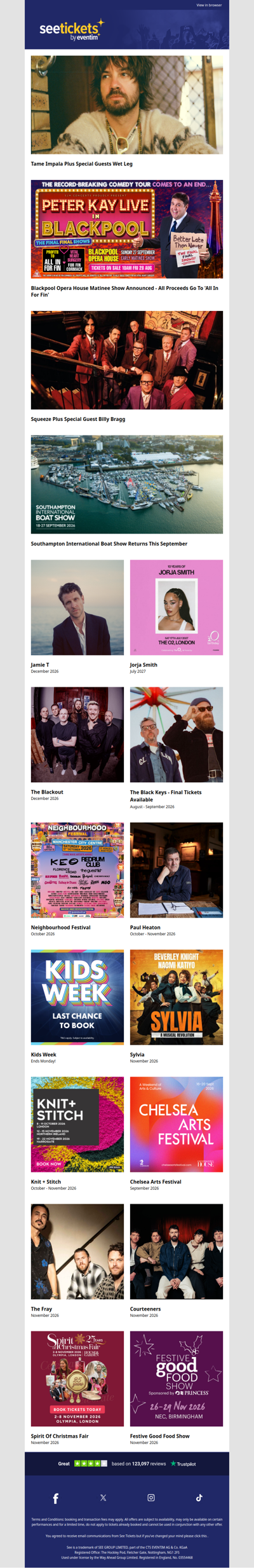 Tame Impala, Peter Kay, Jamie T, The Blackout..