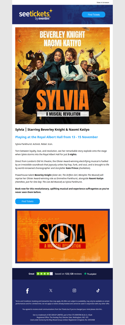 Now On Sale ⭐ Sylvia starring Beverley Knight at the Royal Albert Hall