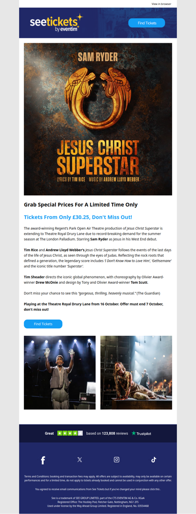 Grab Special Prices for Jesus Christ Superstar starring Sam Ryder