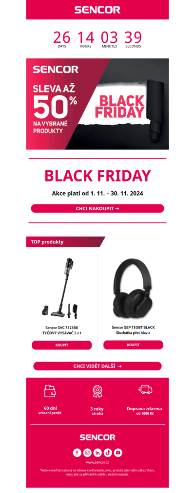 BLACK FRIDAY! Ušetřete tisíce a ještě máte dopravu zdarma!