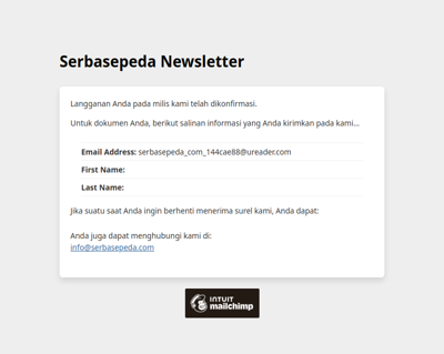 Serbasepeda Newsletter: Langganan Telah Dikonfirmasi