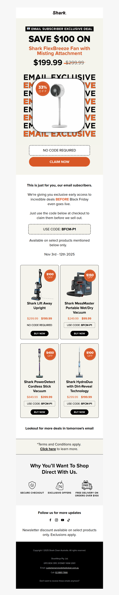 EMAIL EXCLUSIVE: Shark FlexBreeze Fan at 33% off