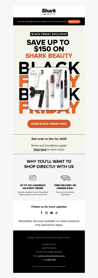 Upto $150 Black Friday savings on Shark Beauty  💅