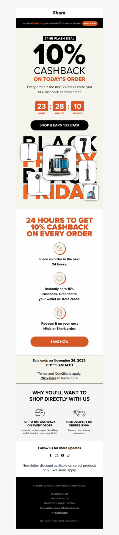 Get 10% cashback on every order!