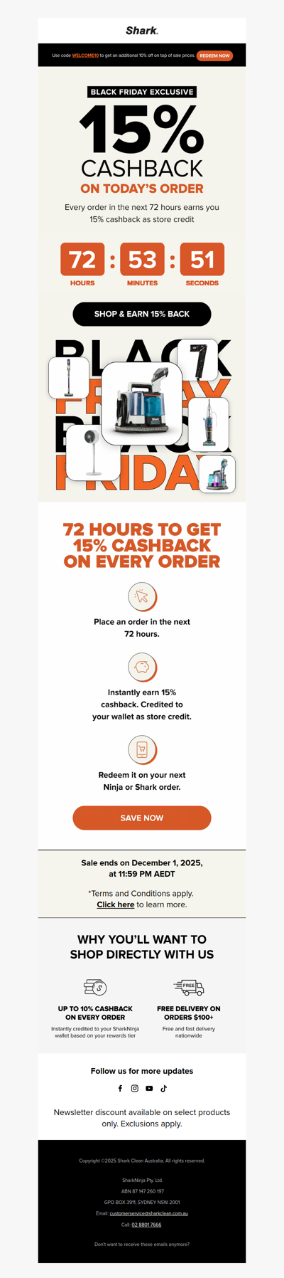 Get 15% cashback on every order!