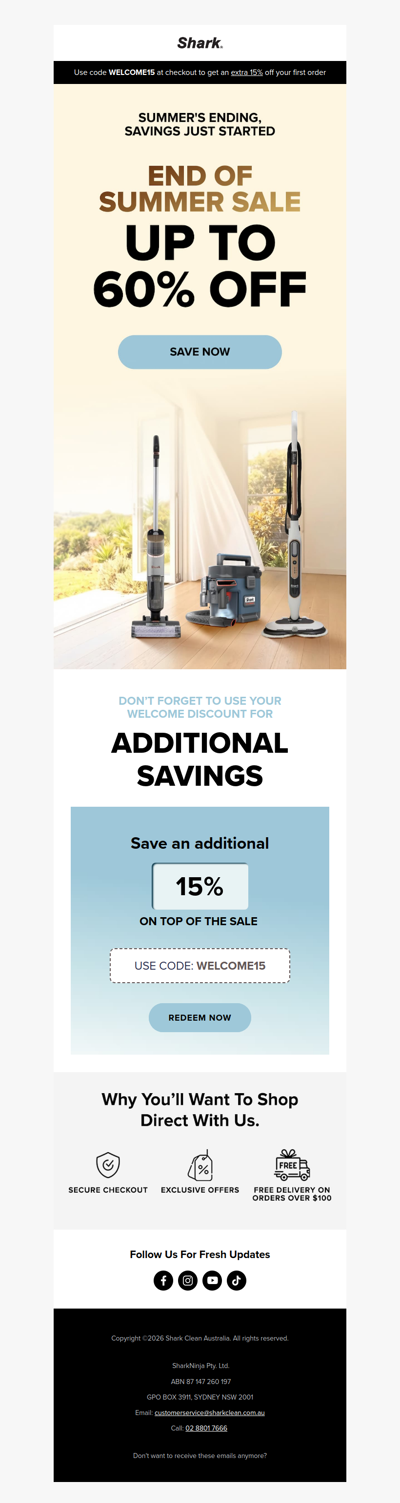 Bye summer, hello savings - Up to 60% off! 😎