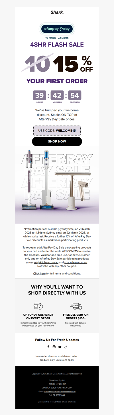 🤯 15% off ON TOP of AfterPay Day Sale