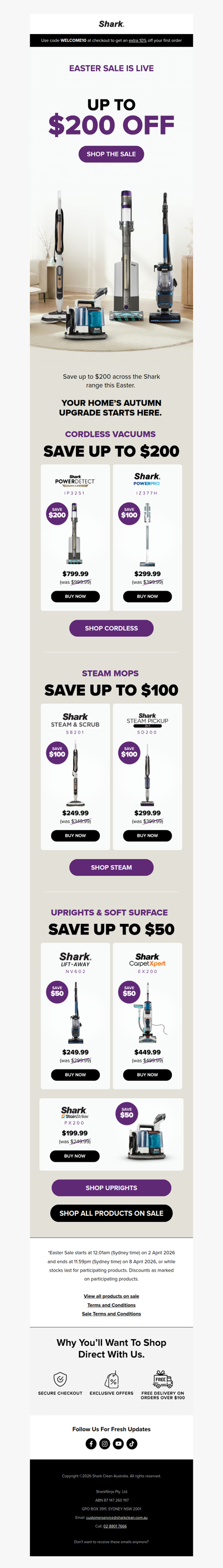 Shark Easter Sale is live. Up to $200 off 🐣