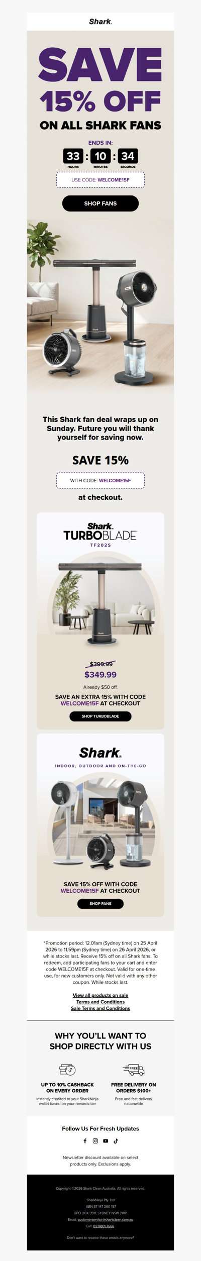 15% off all Shark fans 🌬️