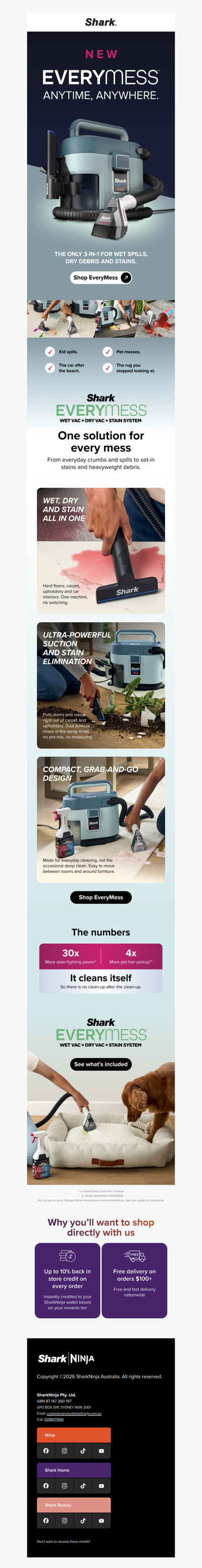 every mess. anytime, anywhere. meet Shark EveryMess