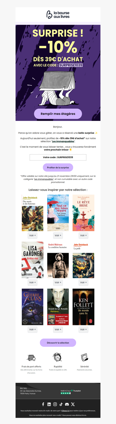 SURPRISE : -10% sur votre prochaine commande 🎁