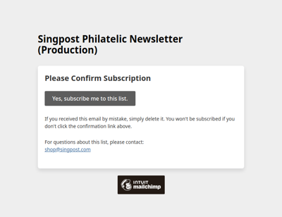 Singpost Philatelic Newsletter (Production): Please Confirm Subscription