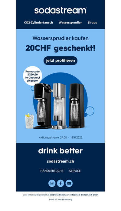 Aufgepasst - 20CHF sparen beim Kauf eines Sprudlers!