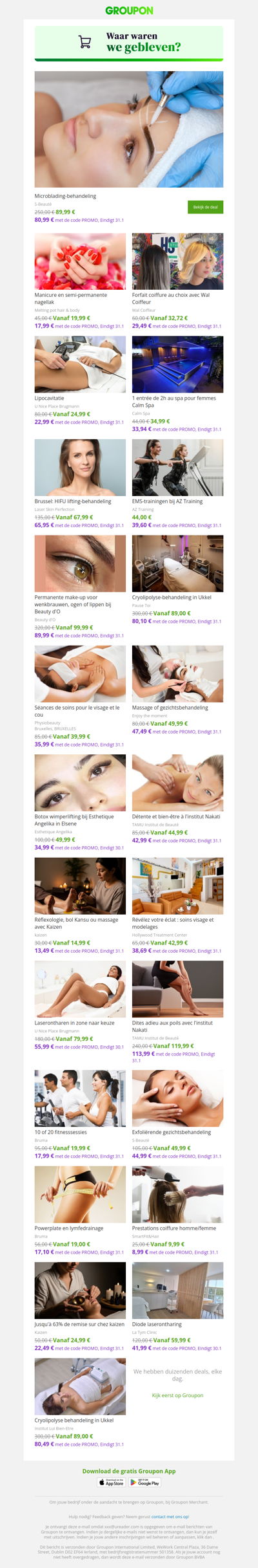 Mis geen enkele aanbieding voor Beauty & Wellnessdiensten! Bekijk ze vandaag nog!