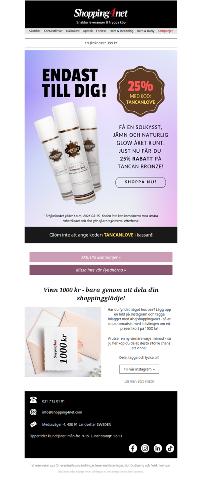 Glow-up deal: 25% på TanCan Bronze ✨
