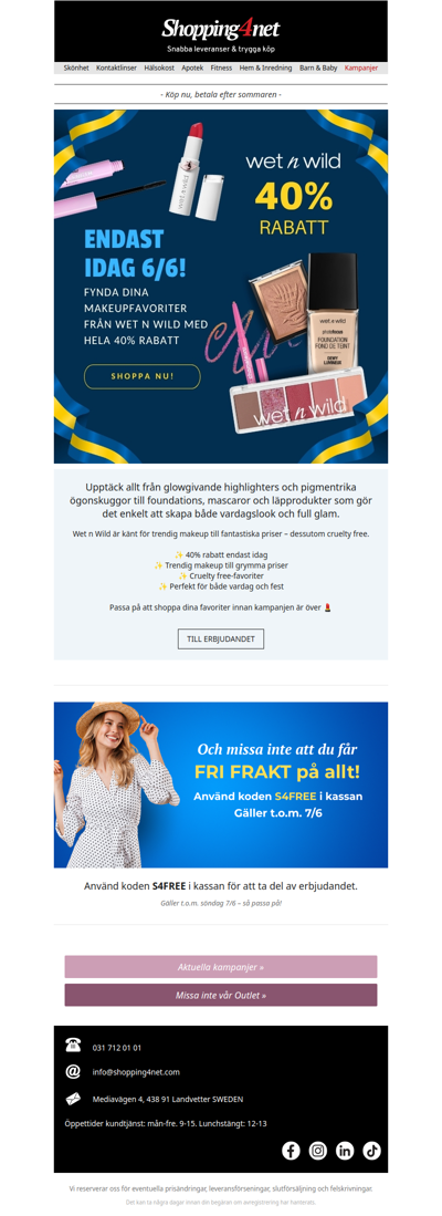 40% rabatt på hela Wet n Wild – bara idag