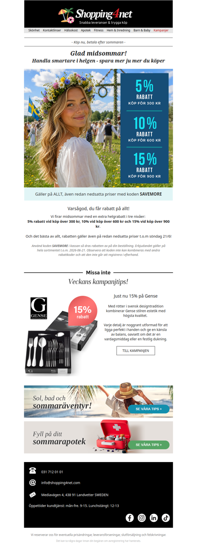 Glad midsommar ☀️ upp till 15% på hela ditt köp
